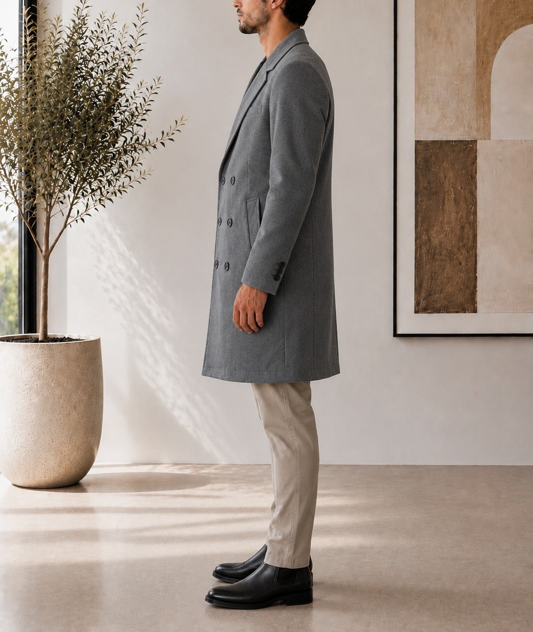 Men's Grey Double Breasted Melton Coat - StylePhase SA