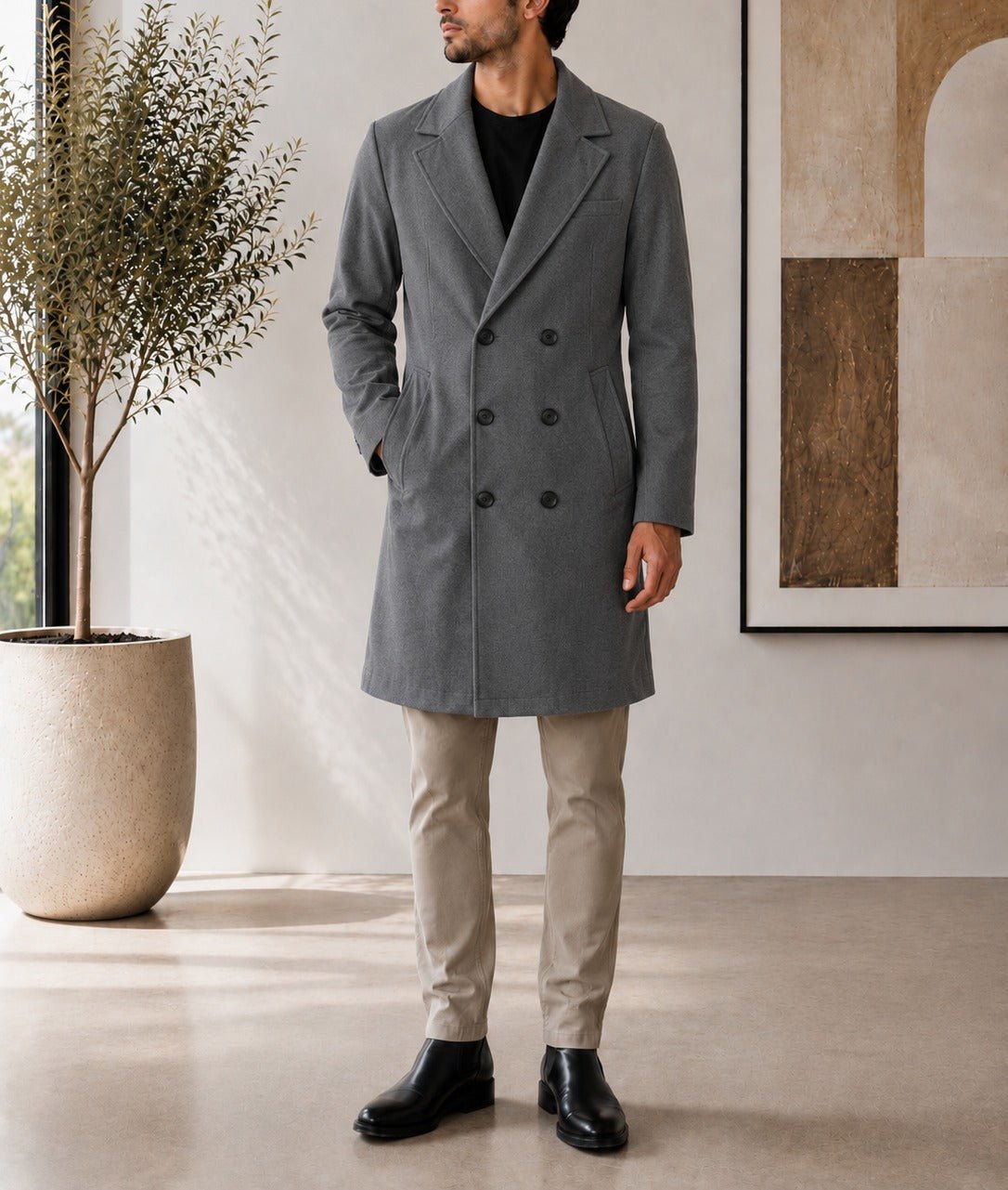 Men's Grey Double Breasted Melton Coat - StylePhase SA