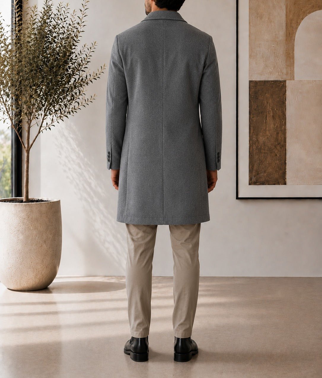 Men's Grey Double Breasted Melton Coat - StylePhase SA