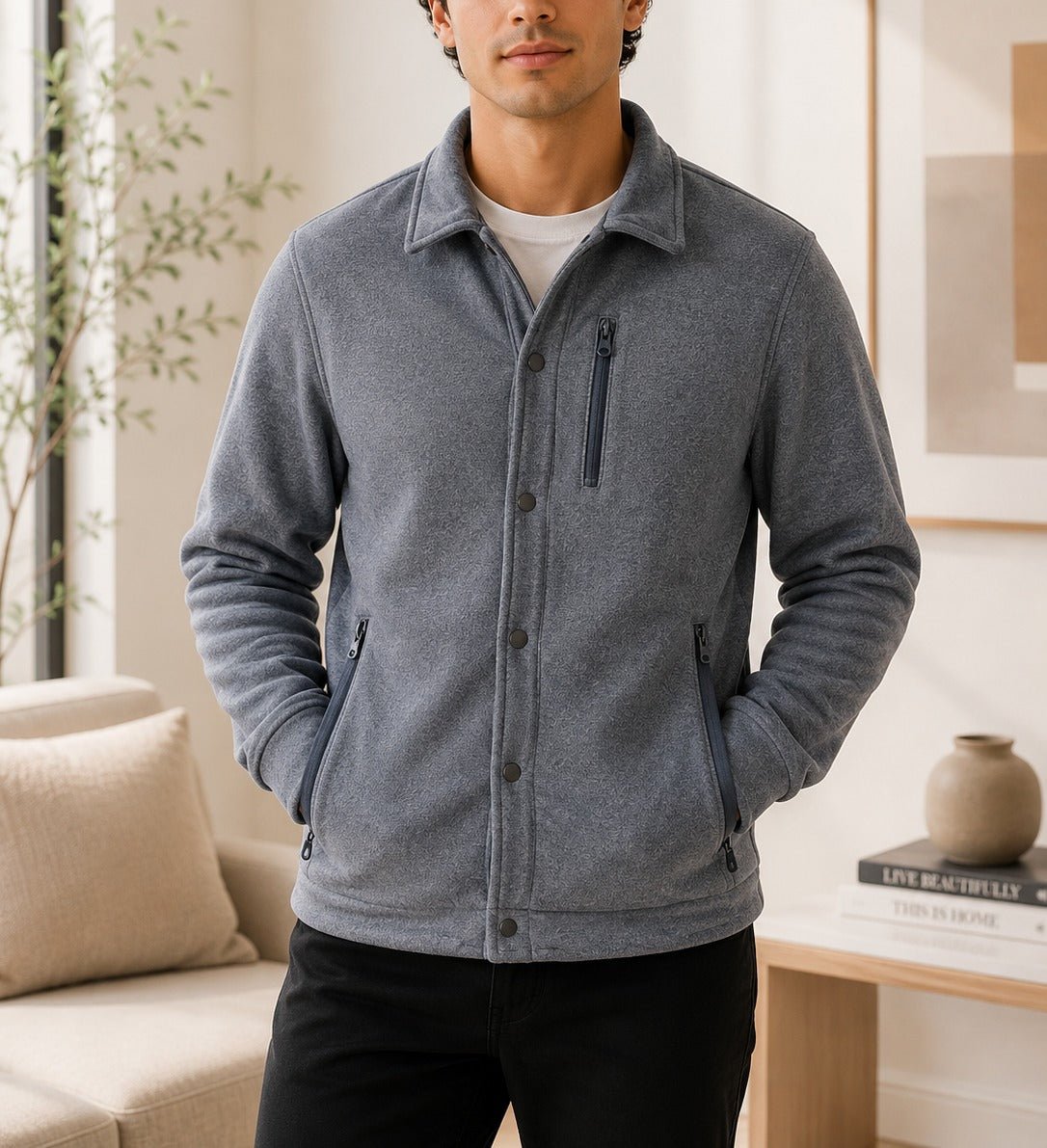 Mens Grey Fleece Chest Zip Jacket - StylePhase SA