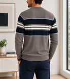 Men's Grey Navy Colour Block Stripe Knit Jersey - StylePhase SA