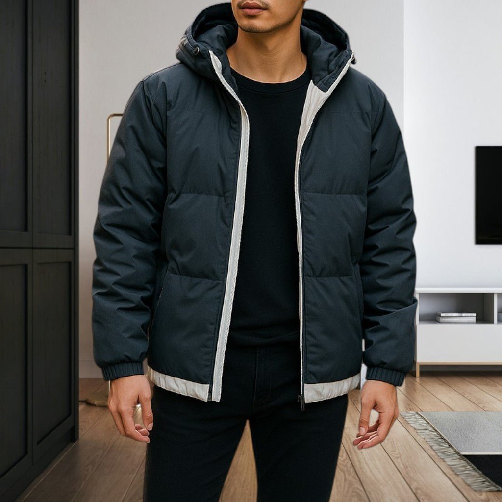 Mens Grey Puffer Hoody Jacket - StylePhase SA