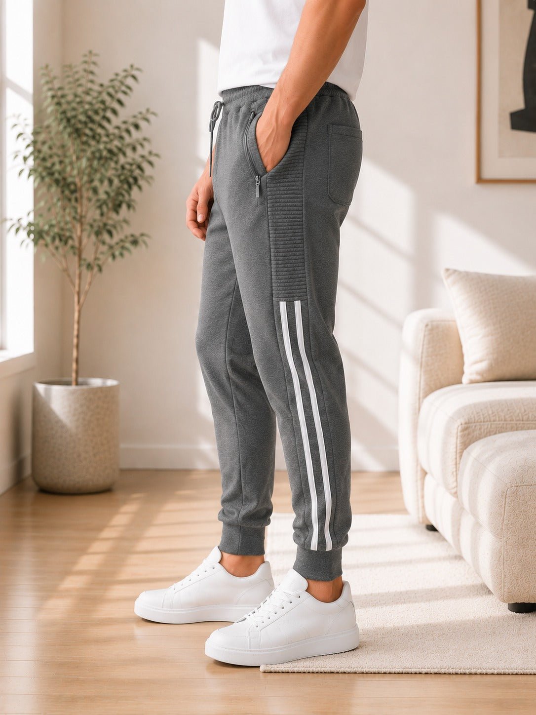 Men's Grey Stripe Track Pants - StylePhase SA
