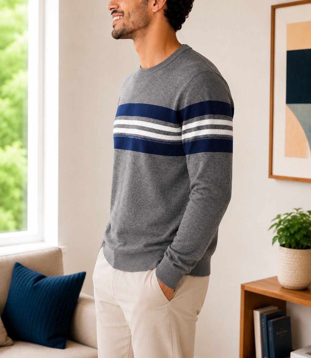 Men's Grey Stripped Knit Jersey - StylePhase SA