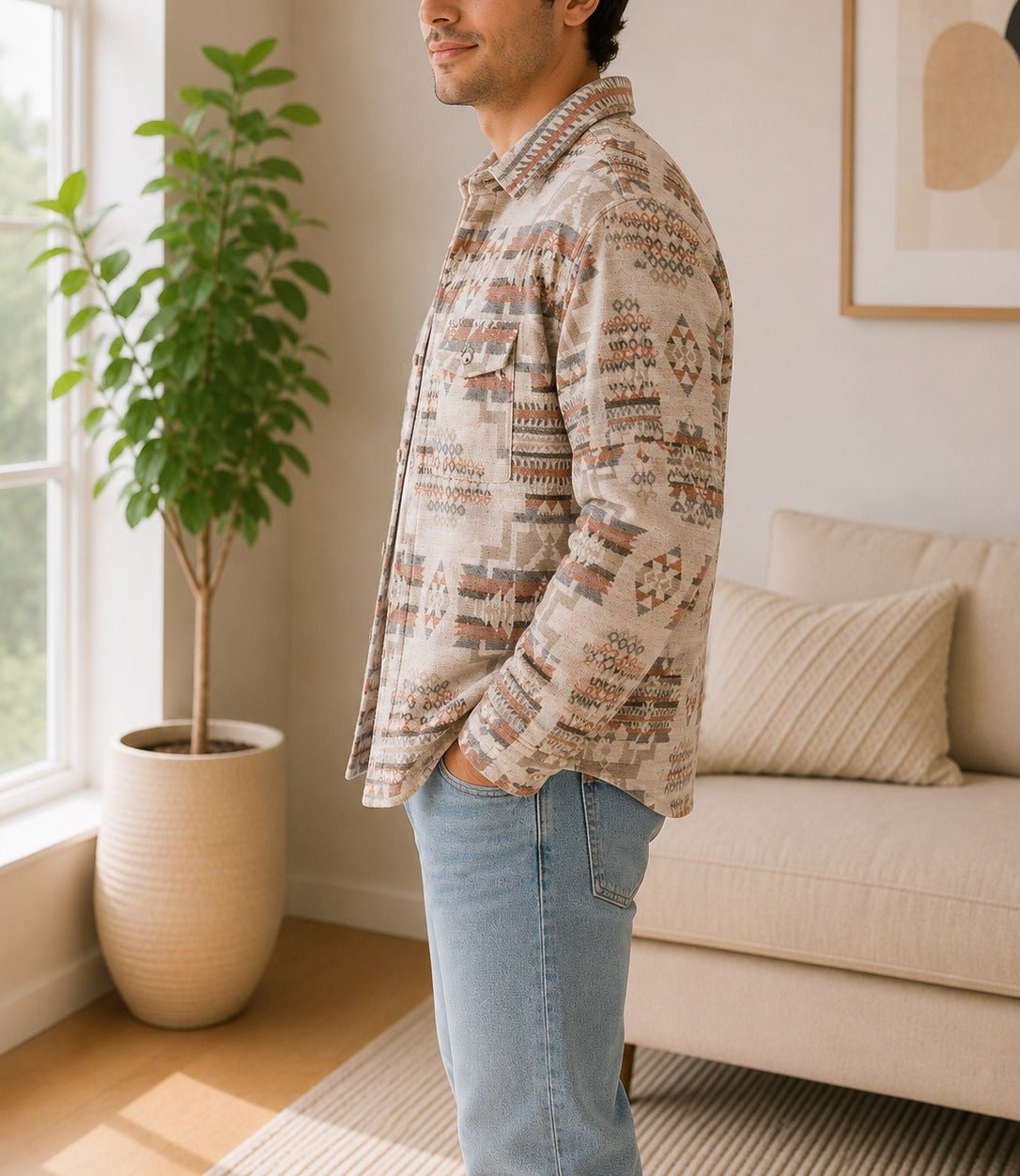 Men's Khaki Printed Melton Shacket - StylePhase SA