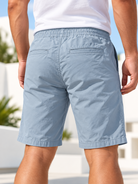Men's light blue drawstring shorts back view