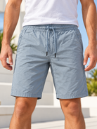 Men's light blue drawstring shorts front view