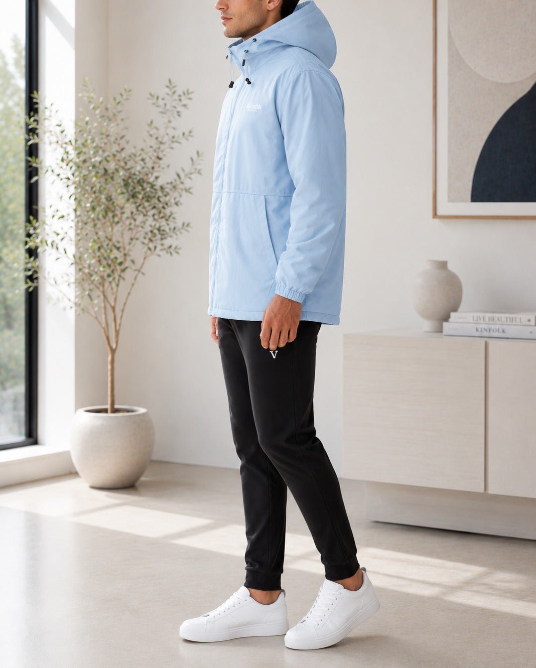 Mens Light Blue Fur hoody Zip jacket - StylePhase SA
