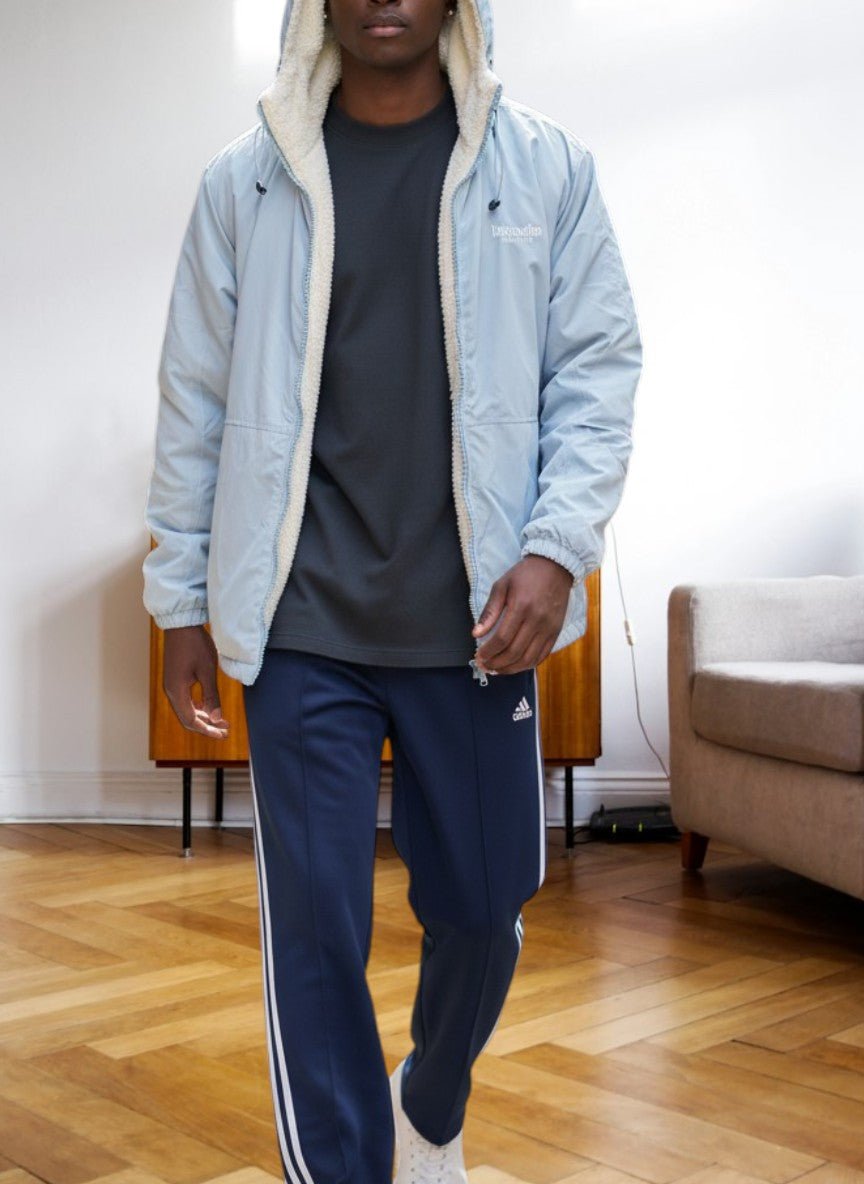 Mens Light Blue Fur hoody Zip jacket - StylePhase SA