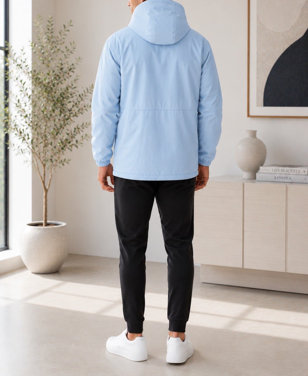 Mens Light Blue Fur hoody Zip jacket - StylePhase SA