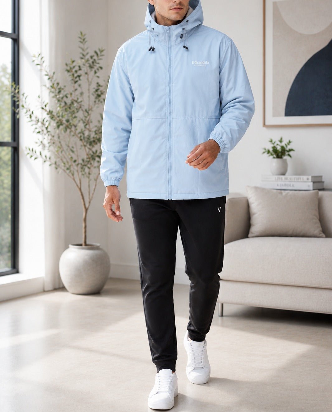Mens Light Blue Fur hoody Zip jacket - StylePhase SA