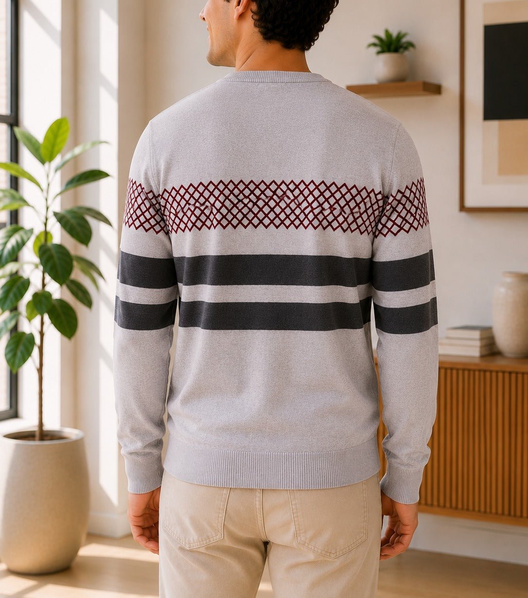 Men's Light Grey Printed Knit Jersey - StylePhase SA