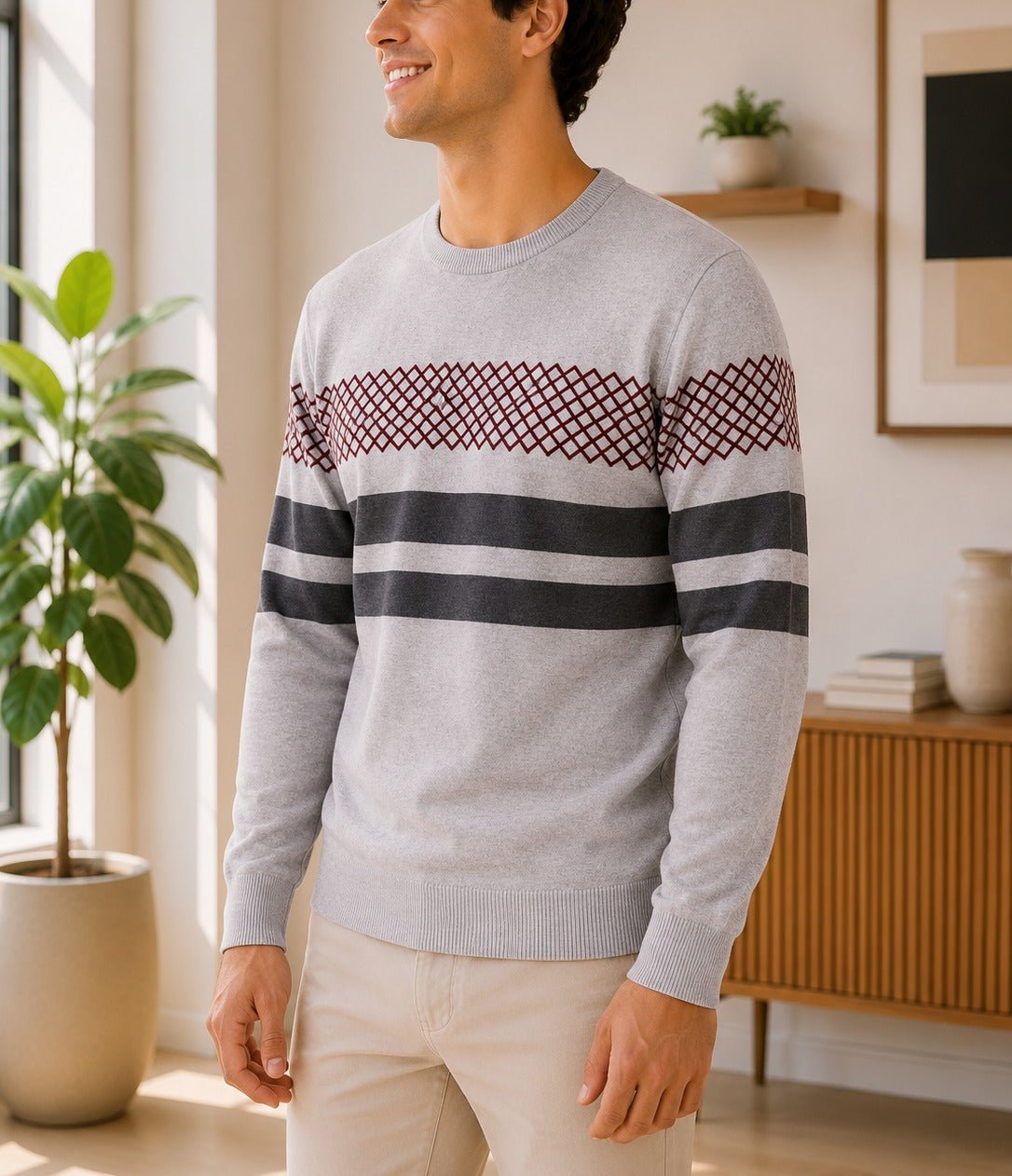 Men's Light Grey Printed Knit Jersey - StylePhase SA