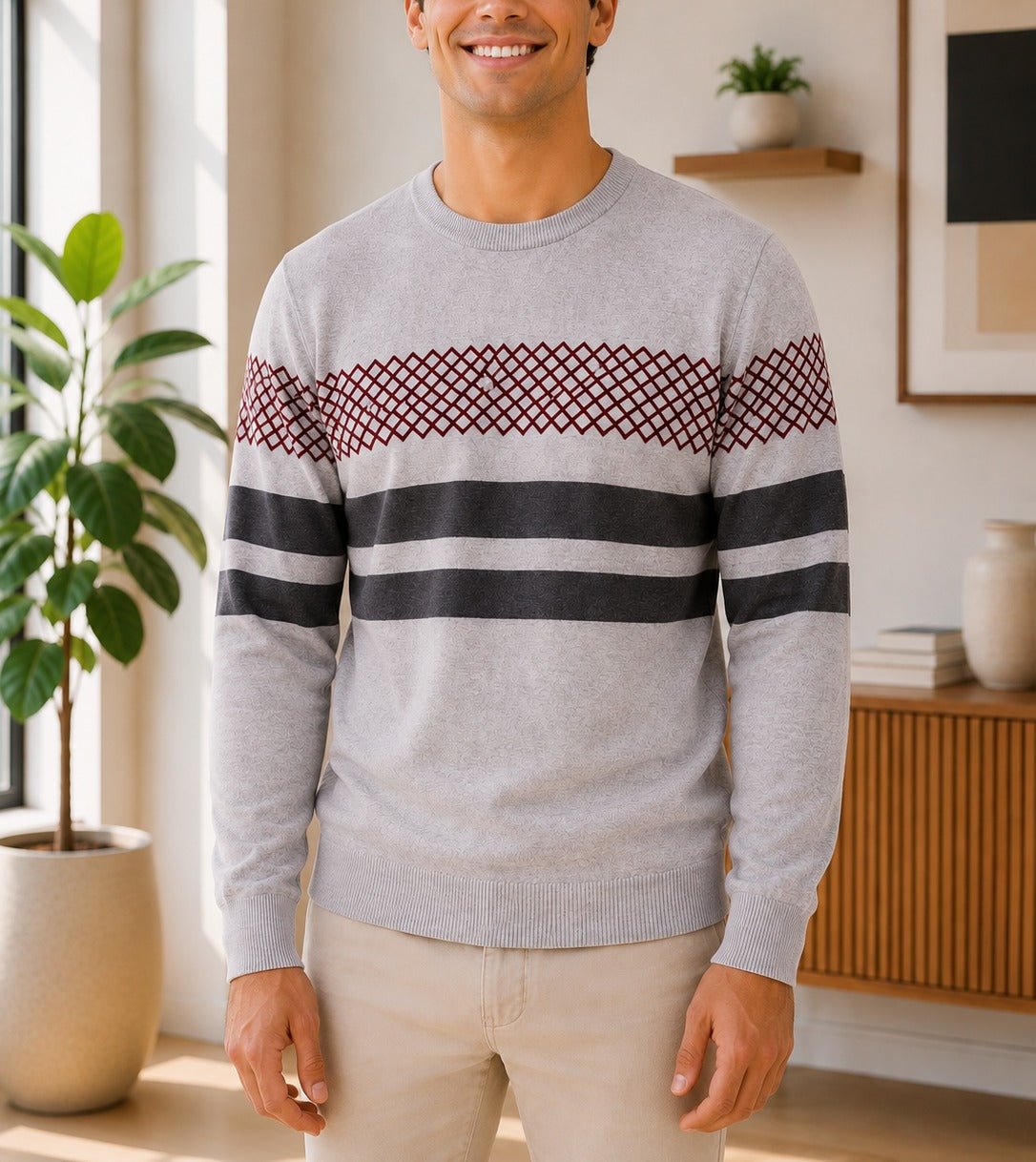 Men's Light Grey Printed Knit Jersey - StylePhase SA