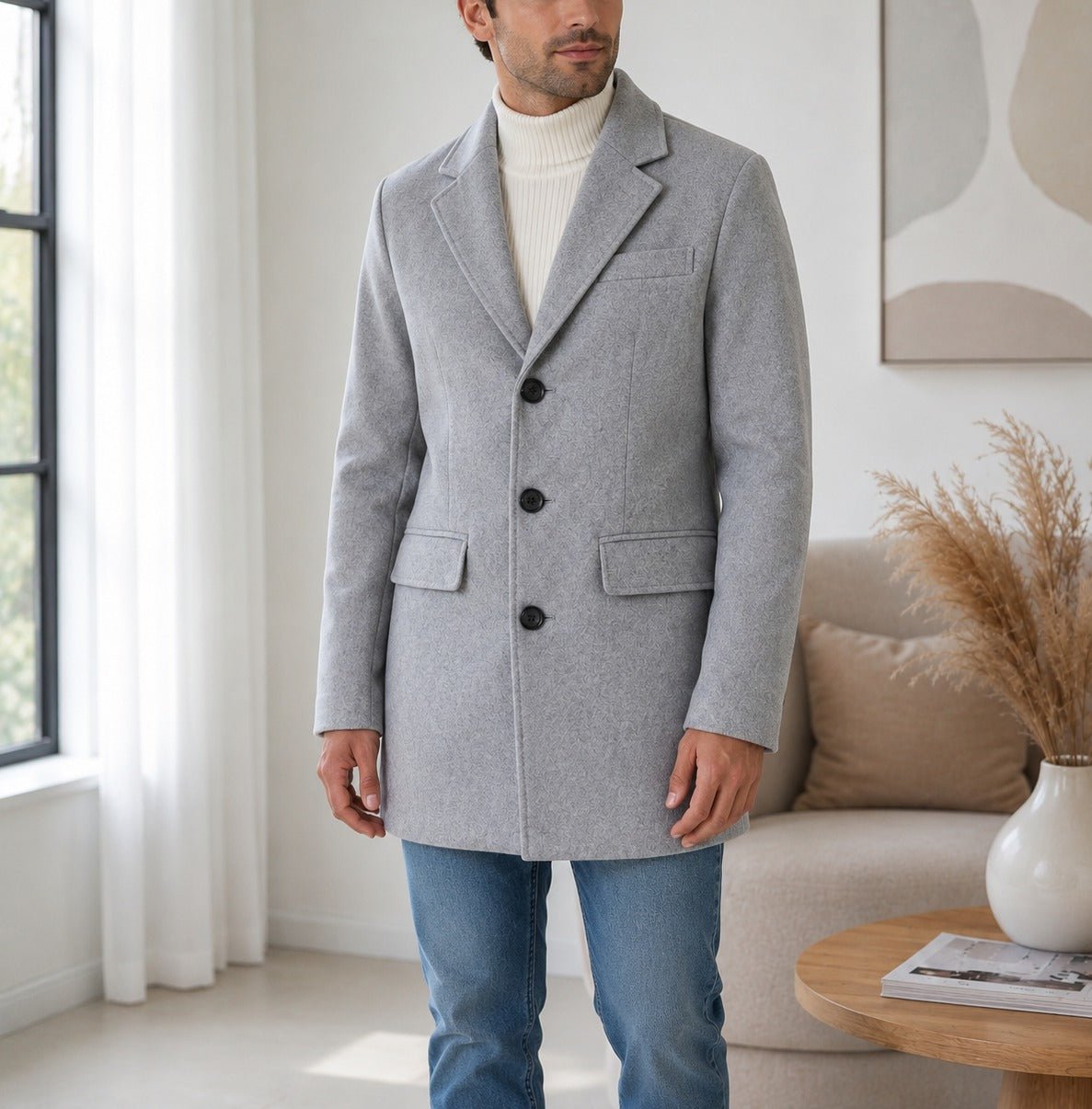 Men's Light Grey Single Breasted Coat - StylePhase SA