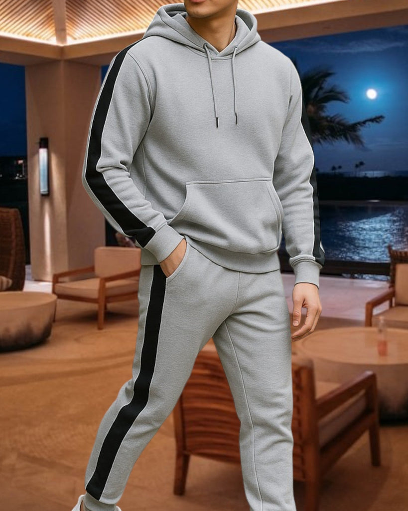 Mens Light Grey Stripe Tracksuit Set - StylePhase SA