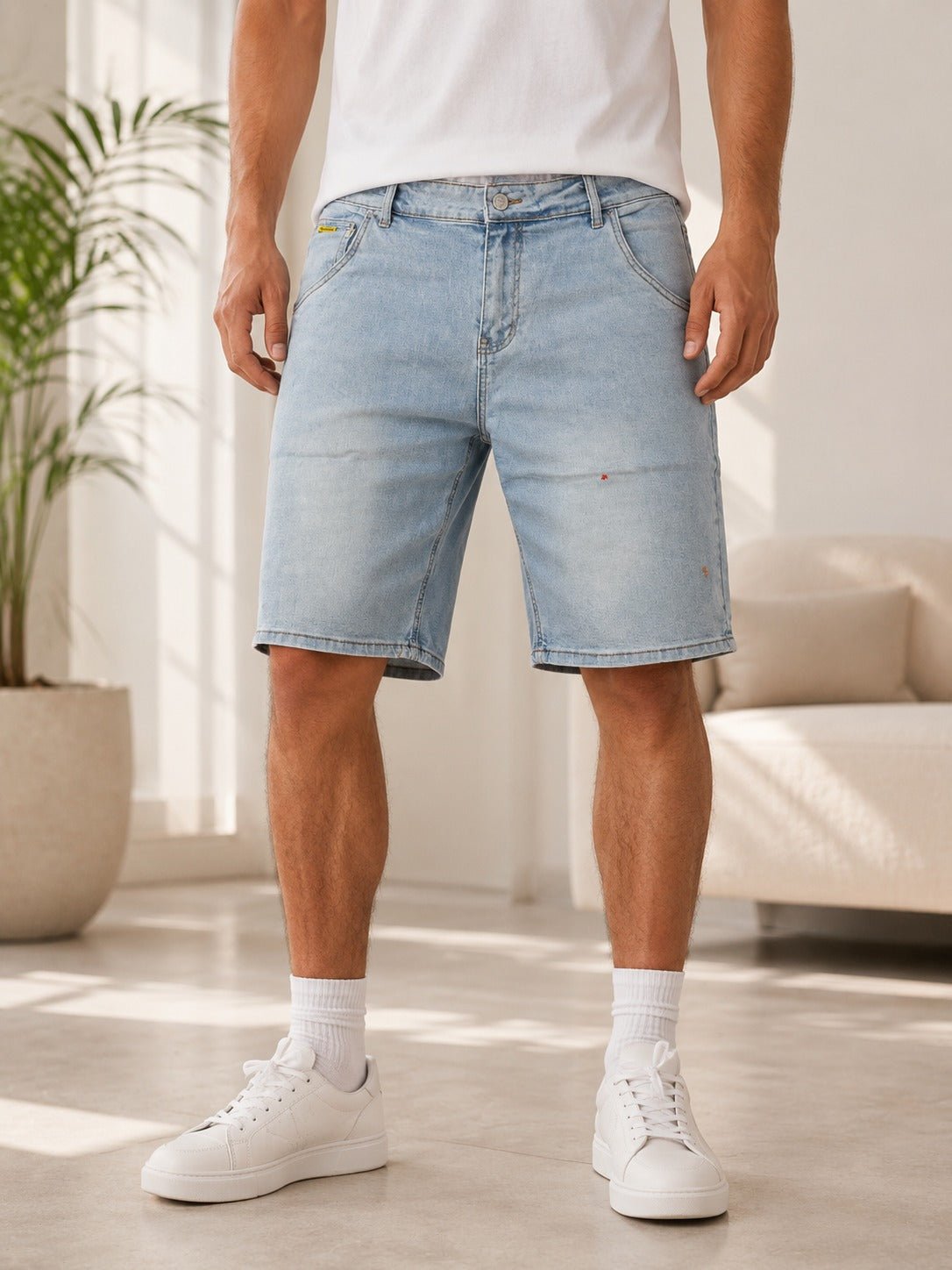 Men's Light Wash Knee Length Denim Shorts - StylePhase SA