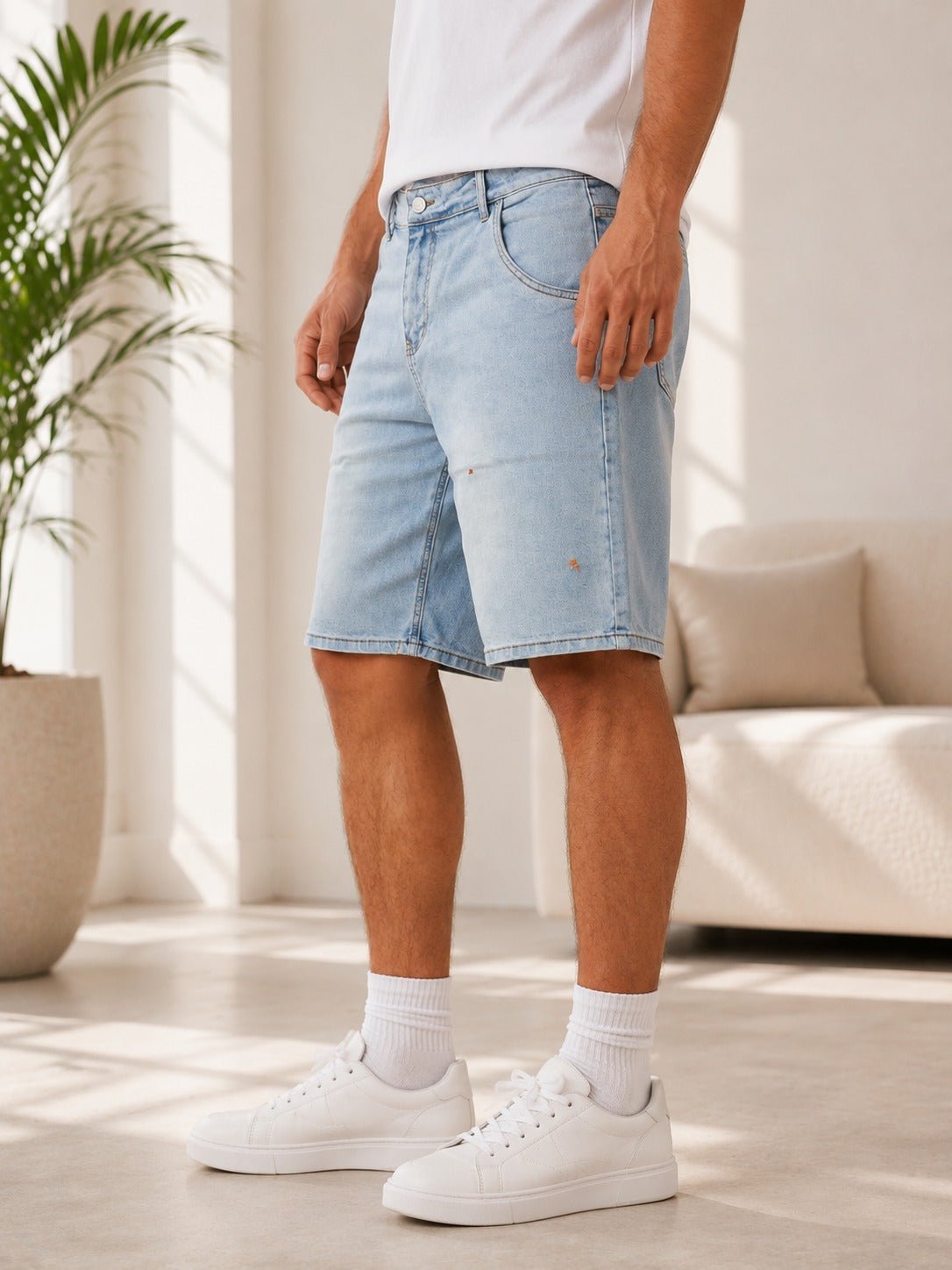 Men's Light Wash Knee Length Denim Shorts - StylePhase SA
