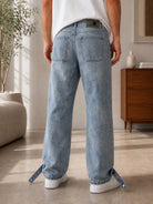 Men's Light Wash Paneled Ankle Strap Jeans - StylePhase SA