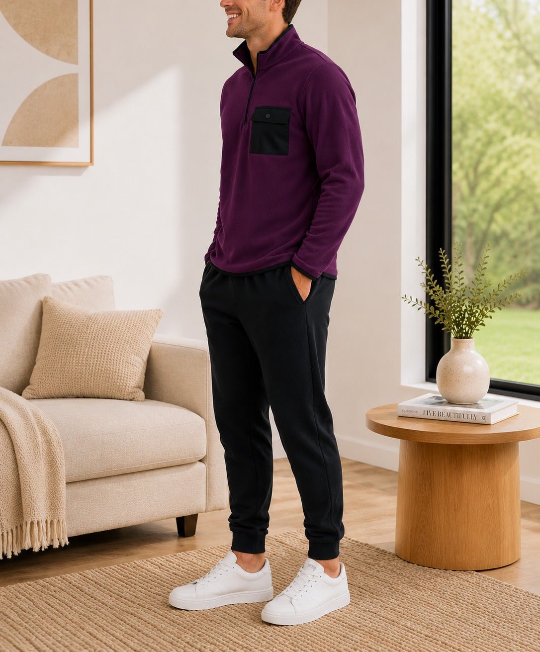 Mens Maroon Fleece Sweater - StylePhase SA