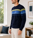 Men's Navy And Green Stripe Knit Jersey - StylePhase SA