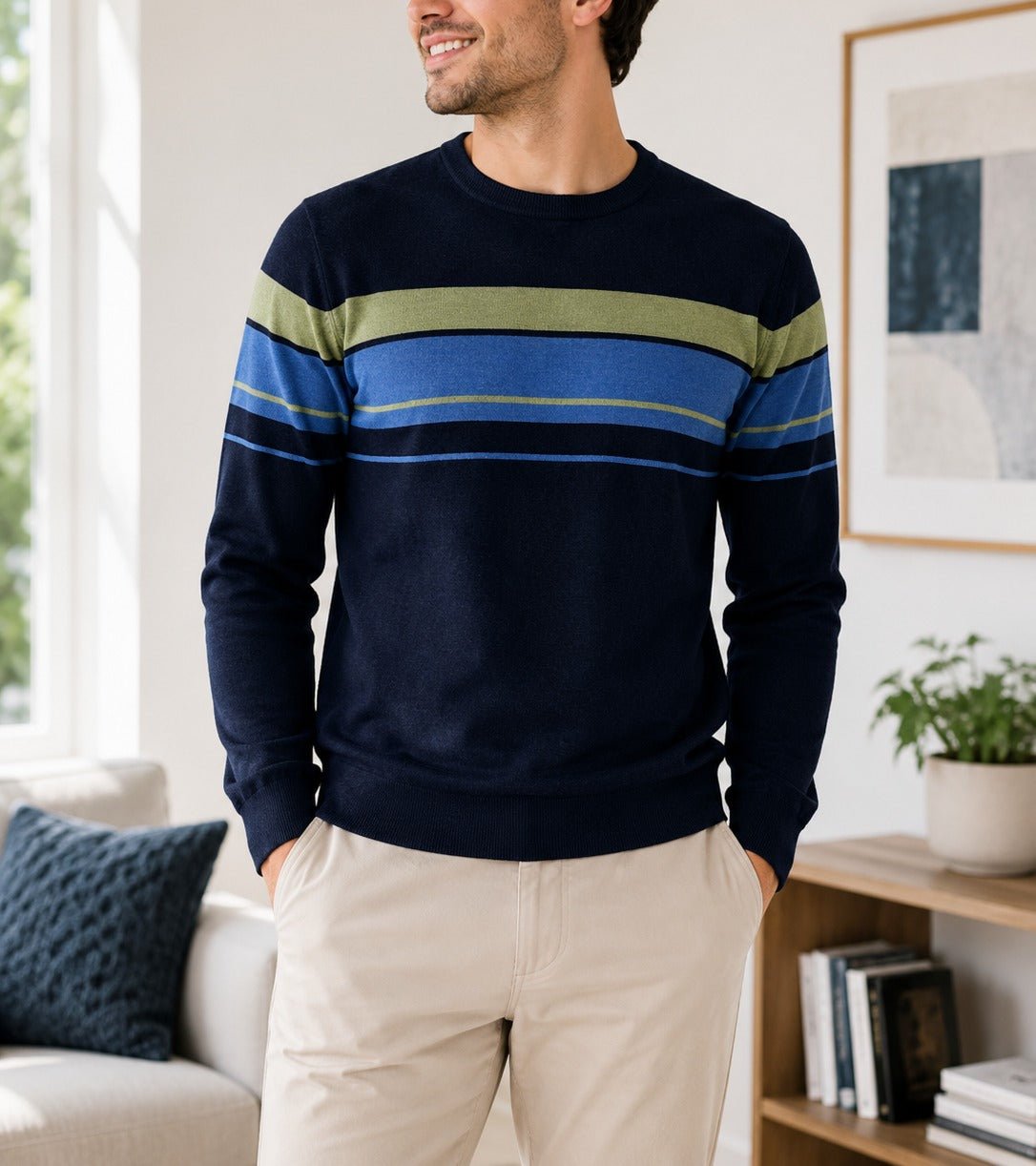 Men's Navy And Green Stripe Knit Jersey - StylePhase SA