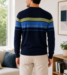 Men's Navy And Green Stripe Knit Jersey - StylePhase SA