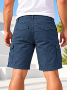 Back view navy cargo shorts
