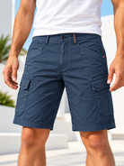 Front view navy cargo shorts