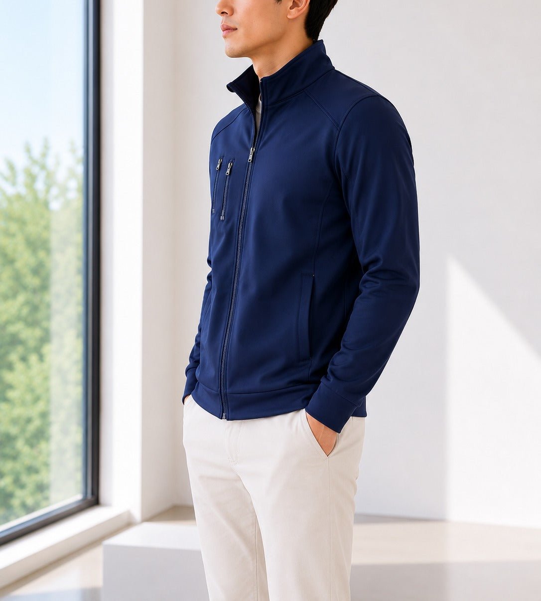 Mens Navy Double Chest Zip Jacket - StylePhase SA