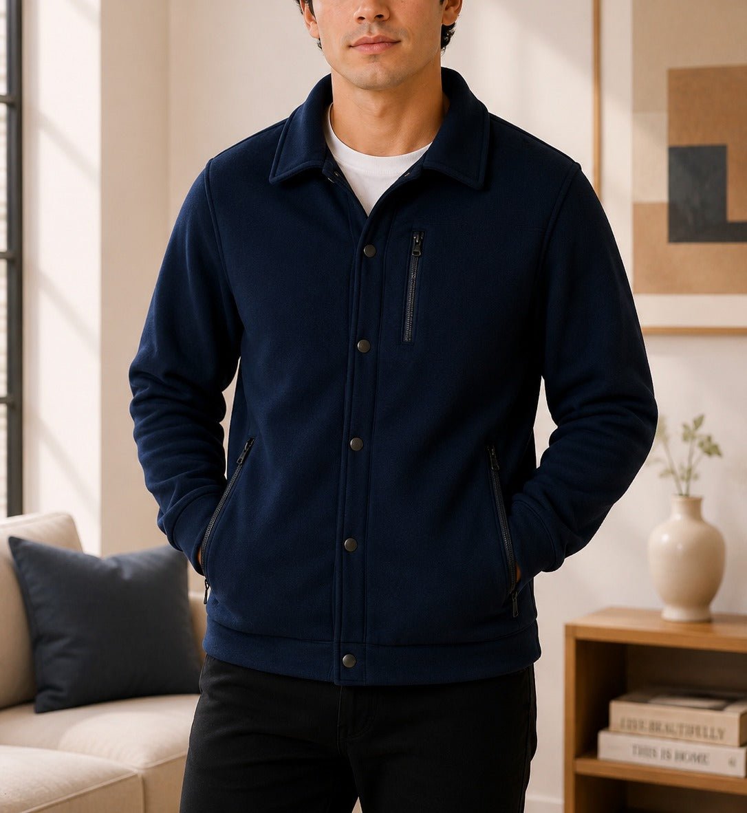 Mens Navy Fleece Chest Zip Jacket - StylePhase SA