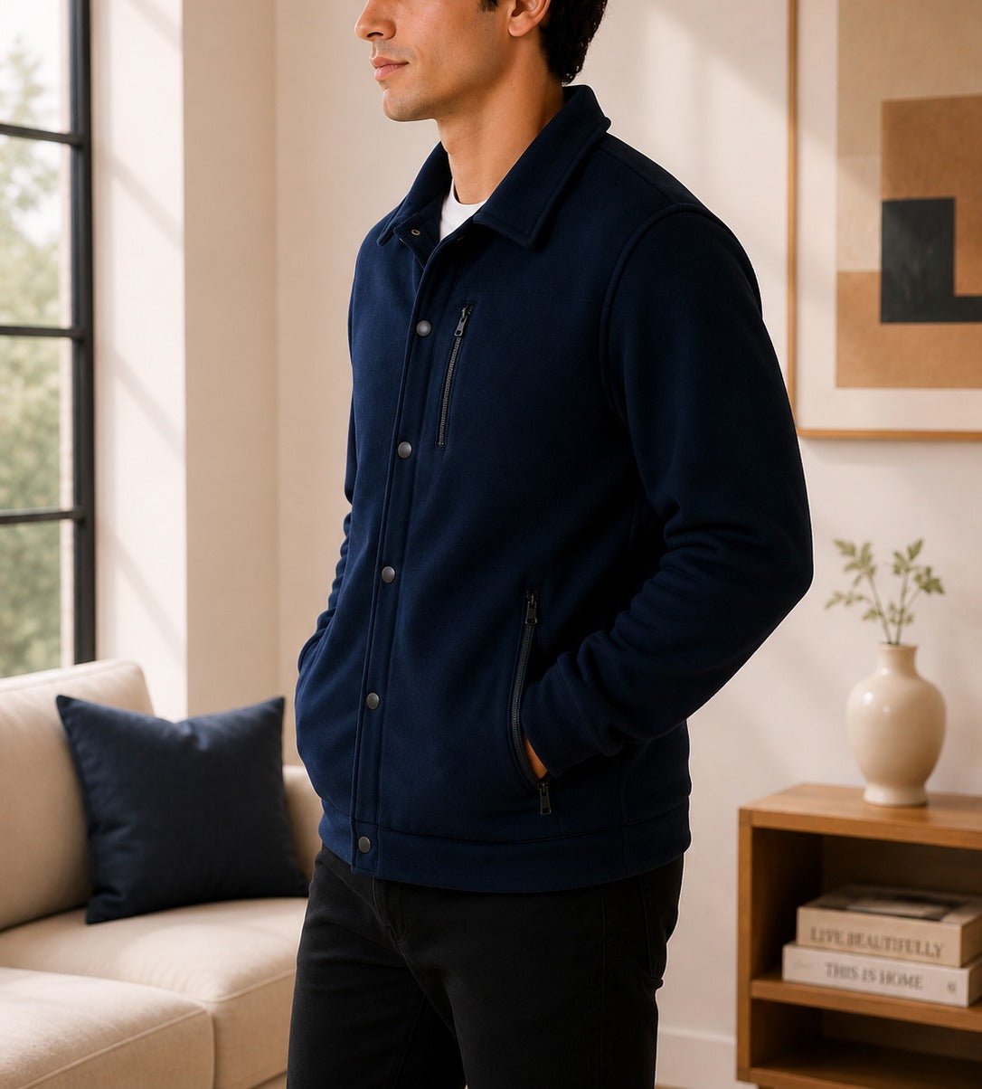 Mens Navy Fleece Chest Zip Jacket - StylePhase SA