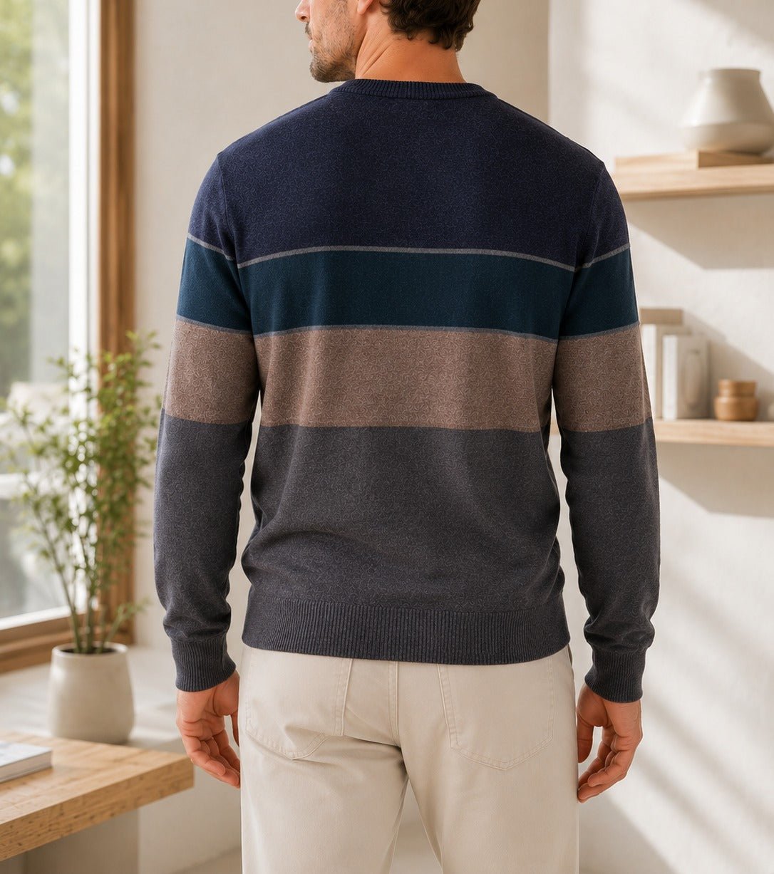 Men's Navy Multi Stripe Crew Neck Knit Jersey - StylePhase SA