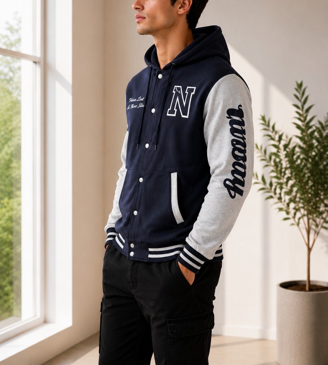 Mens Navy N Printed Hoody Jacket - StylePhase SA