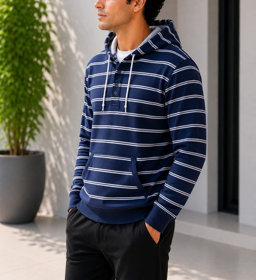Mens Navy Stripe Button Front Jacket - StylePhase SA