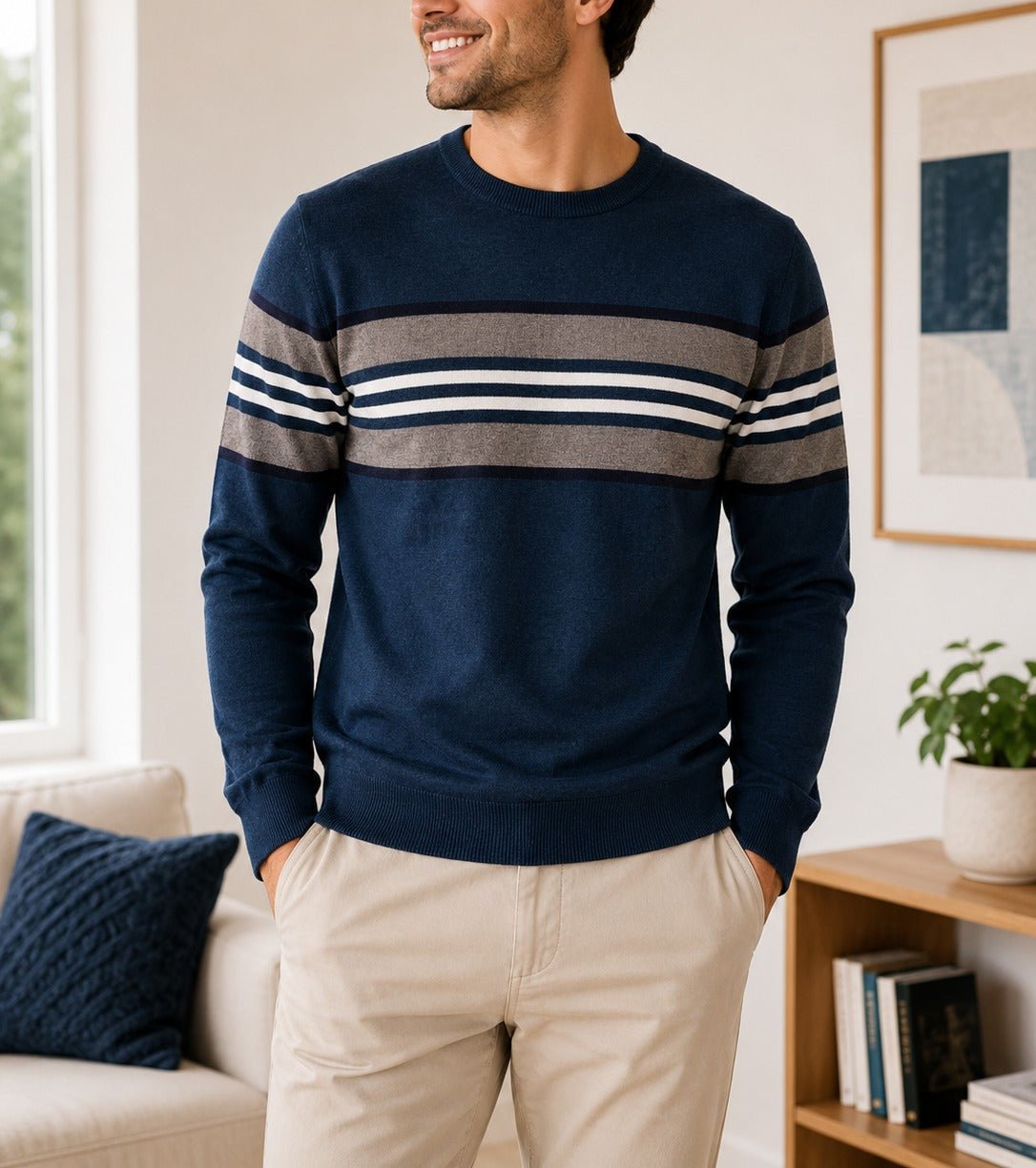 Men's Navy Stripped Knit Jersey - StylePhase SA