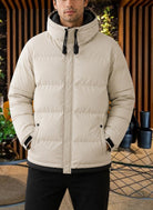 Mens Off White Neck Fleece Puffer Pocket Jacket - StylePhase SA
