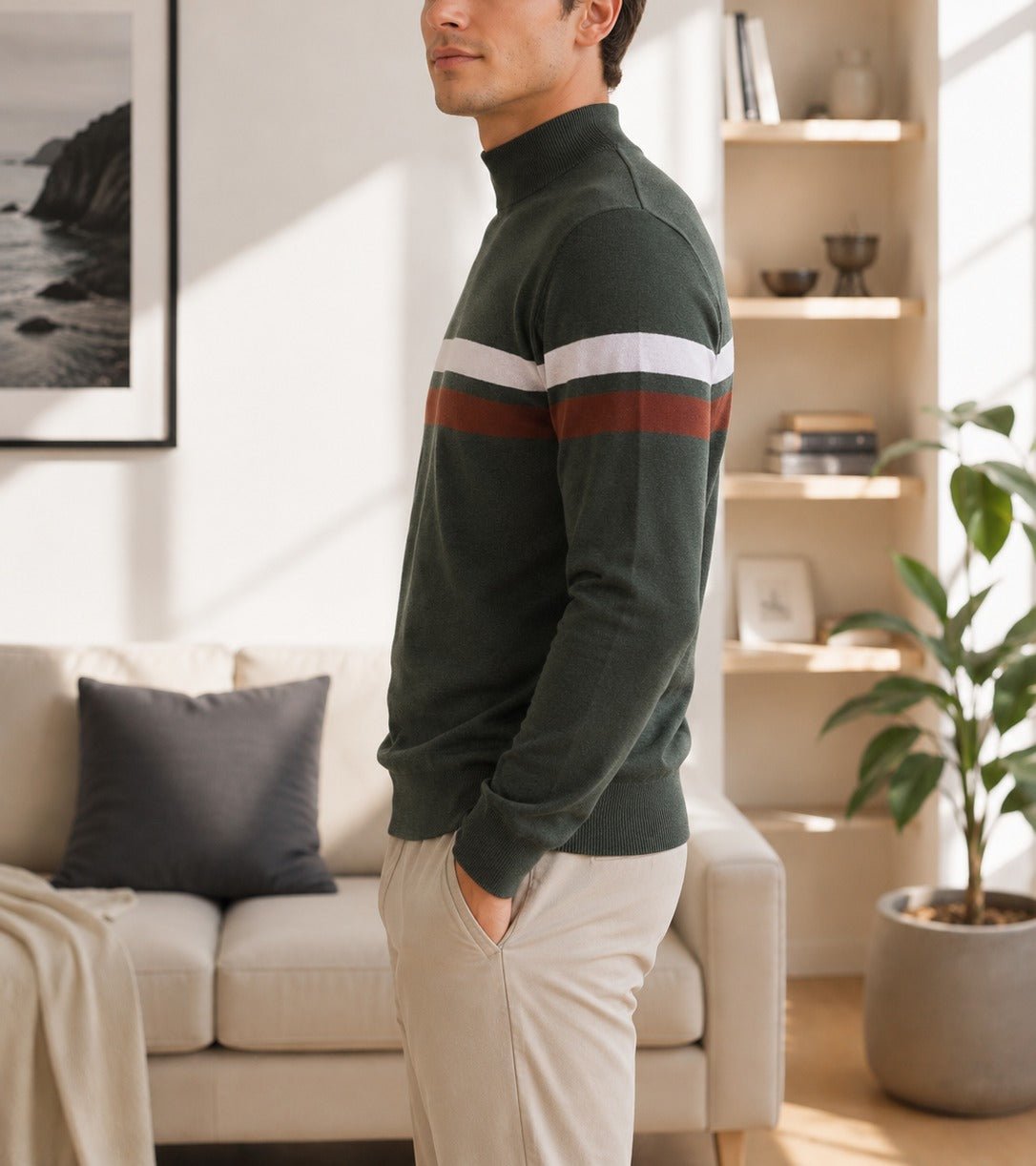 Men's Olive And Rust Round Neck Sweater - StylePhase SA