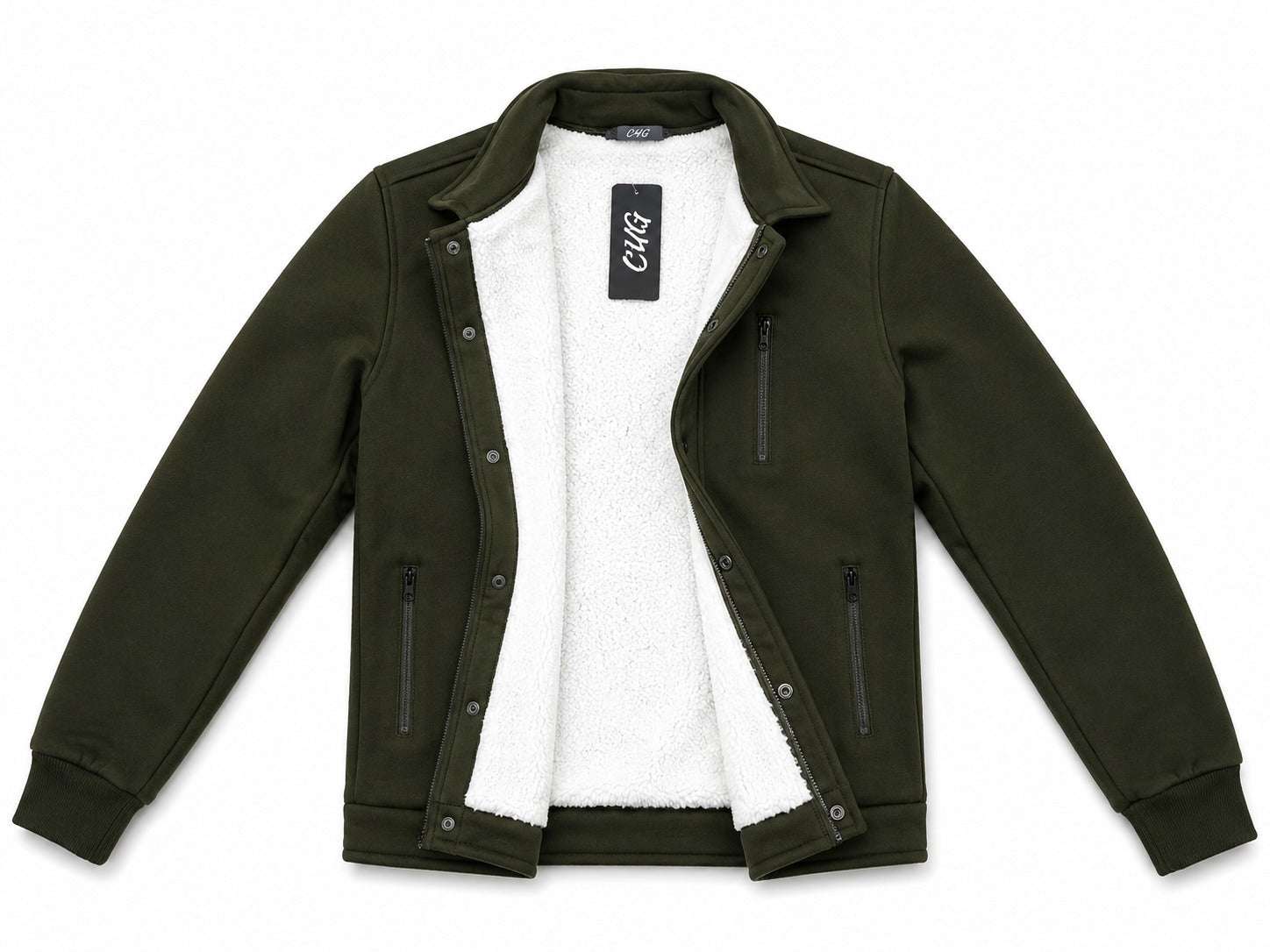 Mens Olive Green Fleece Chest Zip Jacket - StylePhase SA