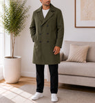 Mens Olive Green Lined Melton Coat - StylePhase SA