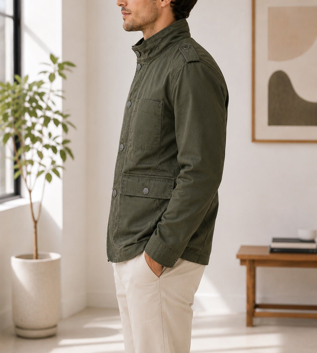 Mens Olive Pocket Front Jacket - StylePhase SA
