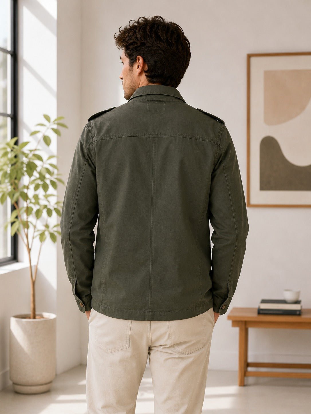 Mens Olive Pocket Front Jacket - StylePhase SA