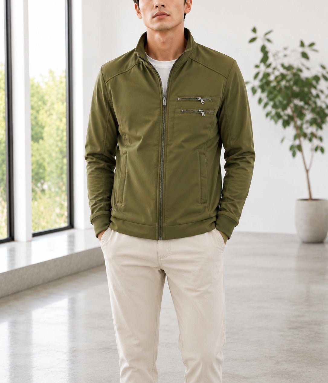 Mens Olive Side Double Zip Jacket - StylePhase SA