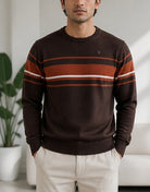 Men's Orange And Brown Round Neck Sweater - StylePhase SA