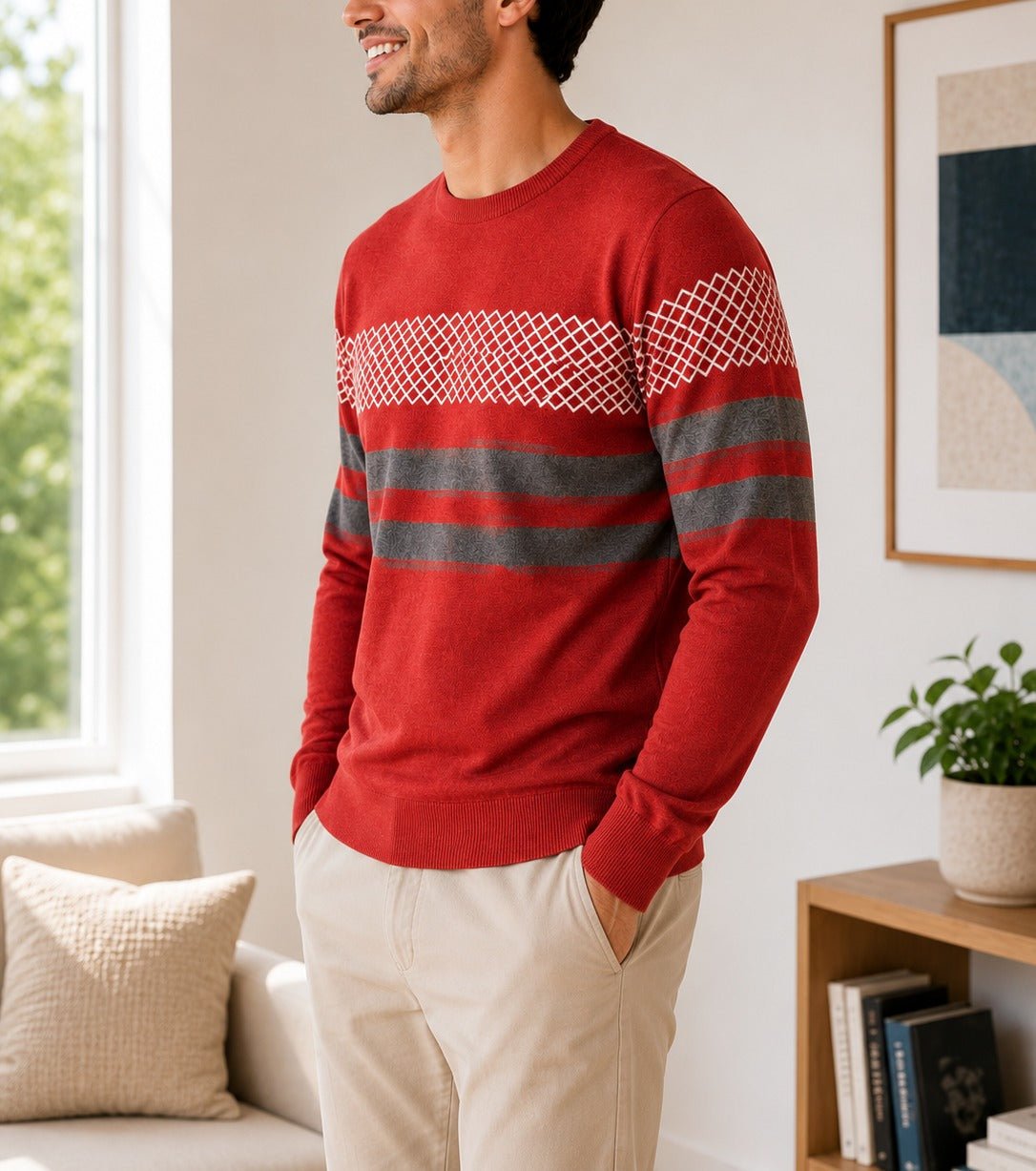 Men's Orange Printed Knit Jersey - StylePhase SA