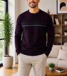 Men's Plum Crew Neck Stripe Knit Sweater - StylePhase SA