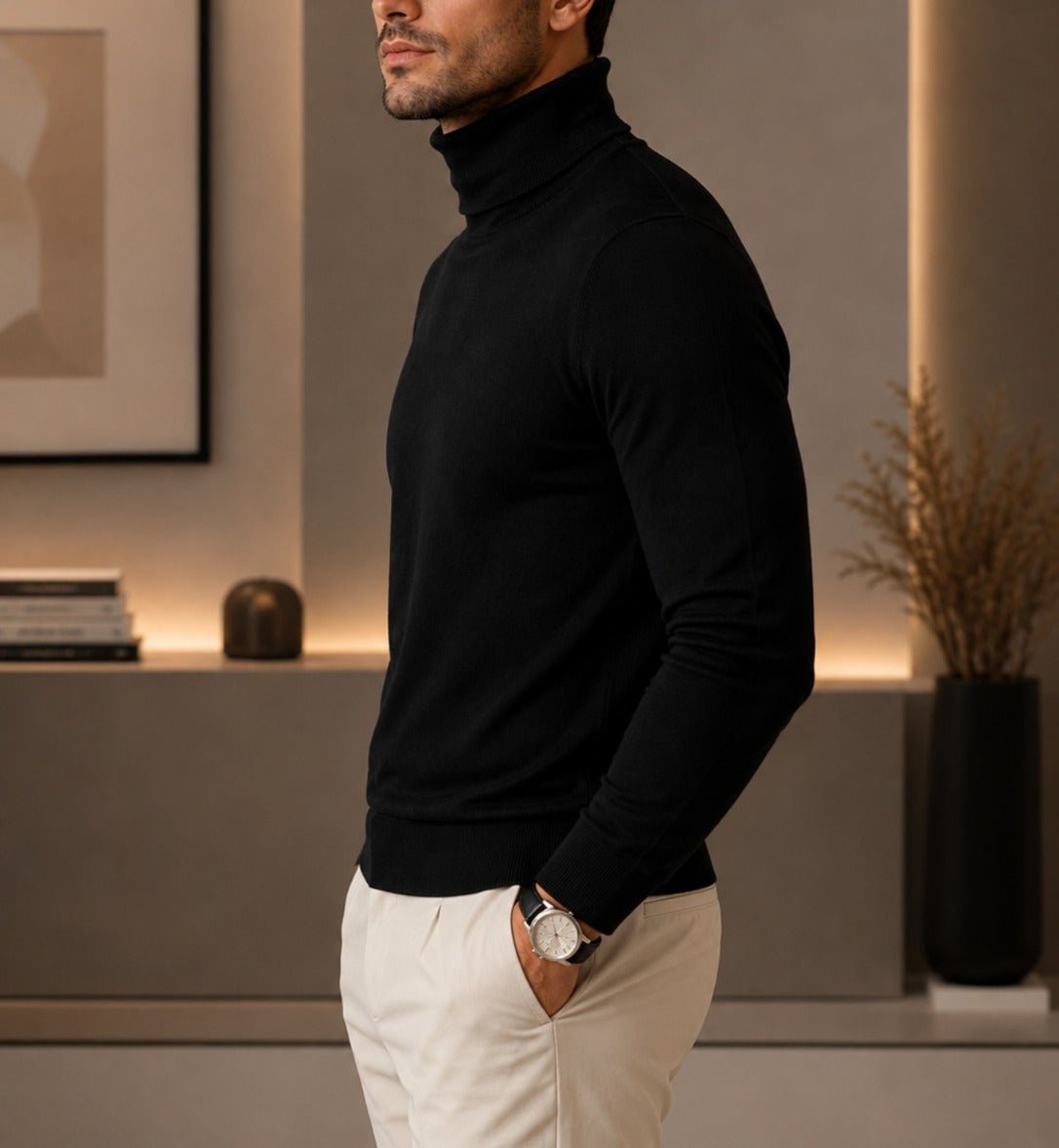 Men's Polo Neck Top - Black - StylePhase SA
