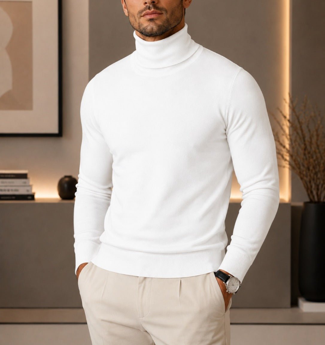 Men's Polo Neck Top - White - StylePhase SA