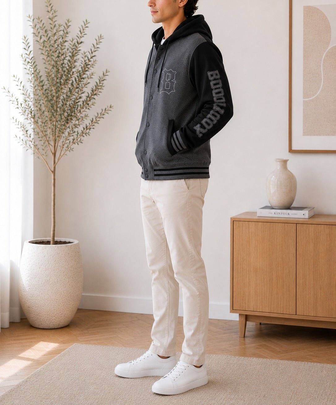 Mens Printed Charcoal Jacket - Brooklyn - StylePhase SA