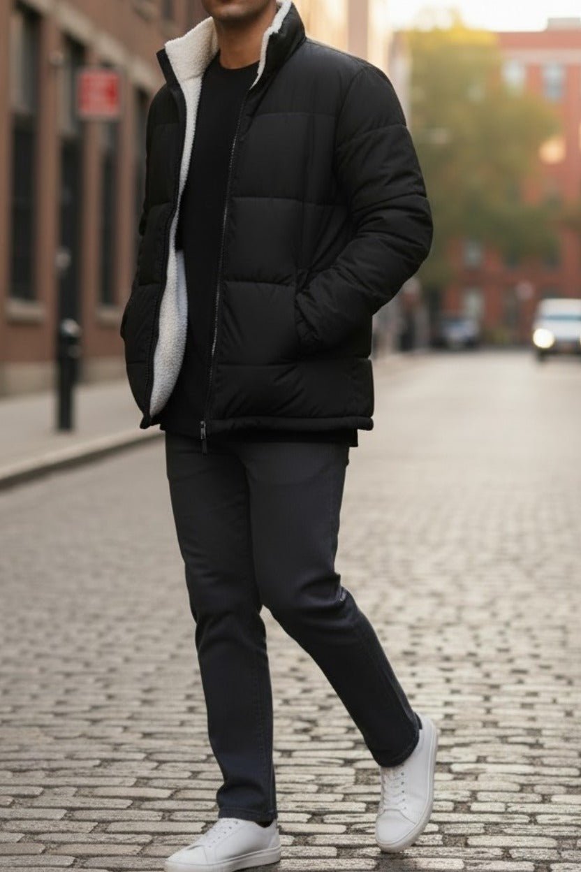 Mens Puff Fur Jacket - Black - StylePhase SA